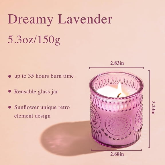 UYGDUY-Lavender Candles for Home- 5.3oz 35H Natural Soy Wax Aromatherapy Jar Candle with Strong Scent, Decorative Aesthetic Candles for Relax, Bedside, Laundry Room, Luxury Gift for Women
