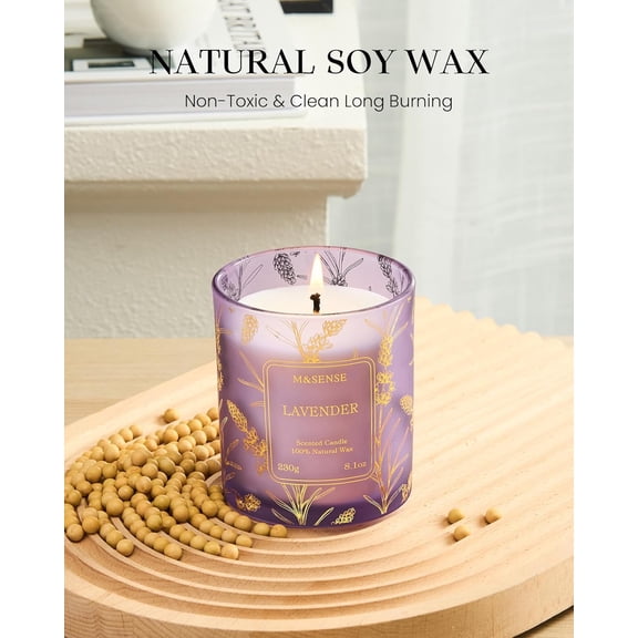 UYGDUY-Lavender Candles Vegan Soy, 8.1oz Lavender Scented Candles for Summer Relaxing Bathtub Aromatherapy Calming Sleep, 42-Hour Long Lasting Candle Non Toxic for Home, Fancy Gifts for Women & Men