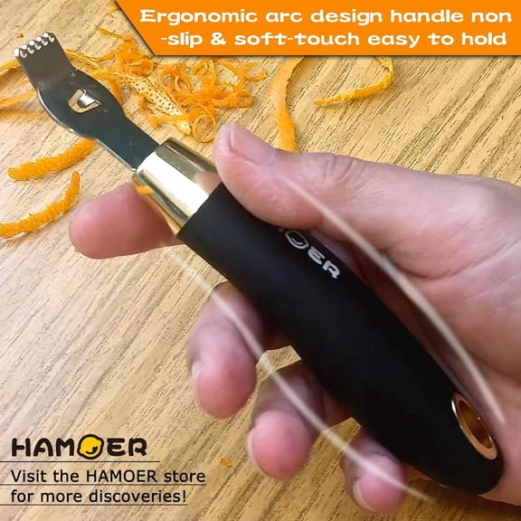 UYGDUY-Lemon Zester Tool with Channel Knife Citrus Twist Making Tool Ergonomic Curved Handle Gold-Black