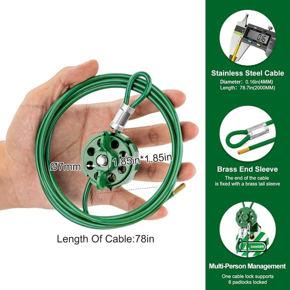 UYGDUY-Lockout Tagout Cable Lock | 0.16'' 78'' Adjustable Loto Locks | PVC-Coated Steel Cable for Valves & Panels | OSHA Compliant | Green, 2Pack