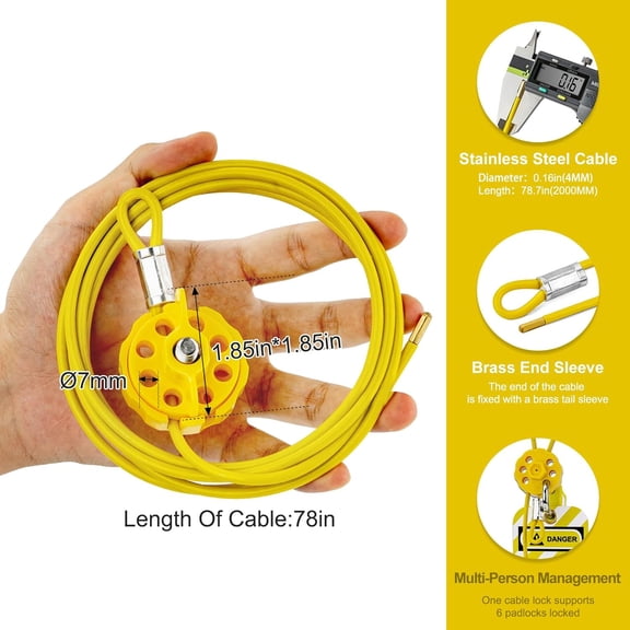 UYGDUY-Lockout Tagout Cable Lock | 0.16'' 78'' Adjustable Loto Locks | PVC-Coated Steel Cable for Valves & Panels | OSHA Compliant | Yellow, 2Pack