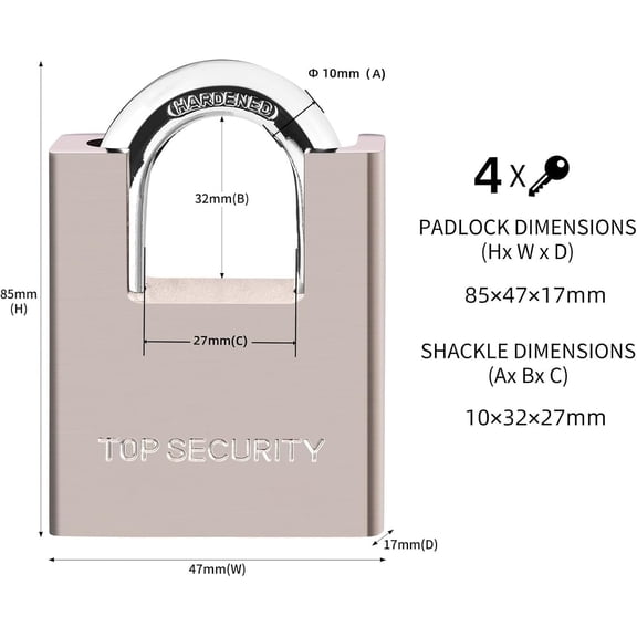 UYGDUY-Locks with 4 KeysKeyed Alike Heavy Duty Pad LockOutdoor Solid Brass Keyed Padlock, High Security Wraped Beam Padlock with Key for Gate Lock School Gym Locker Storage Unit Fence Hasp Toolbox