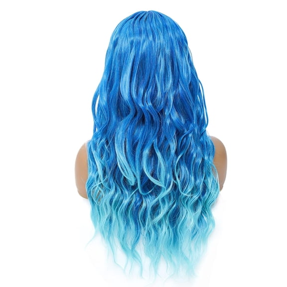 UYGDUY-Long Curly Wavy Wig with Bangs Synthetic Hair Wig for Women with Wig Cap (Teal Blue Ombre)