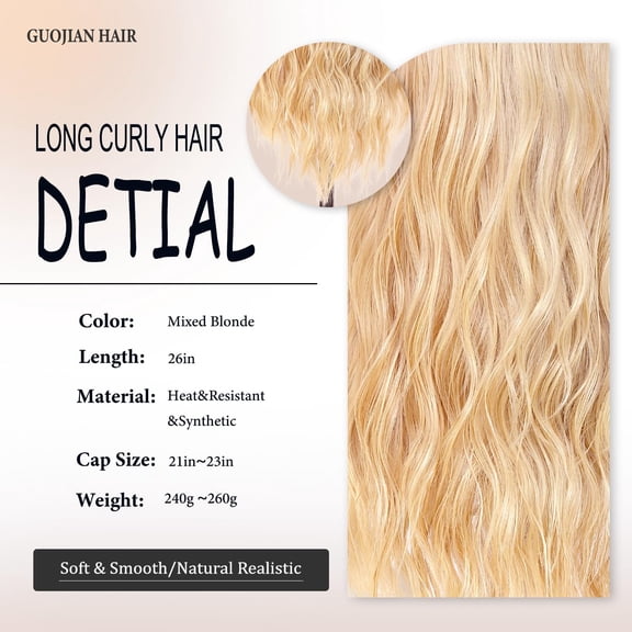 UYGDUY-Long Wave Wig 26inch Mixed Blonde 13x5x1 HD Lace Front Synthetic Wavy Wigs For Women Heat Resistant Curly Wig for Cosplay Halloween Daily Use