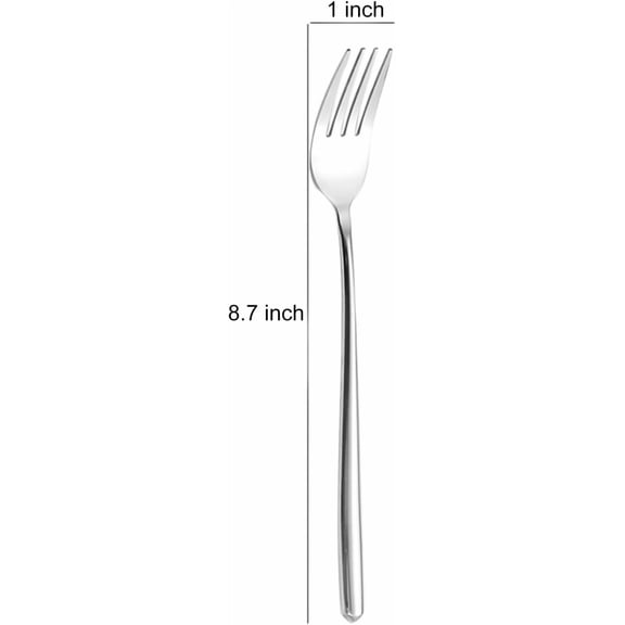 UYGDUY-Long handle Dinner Forks Stainless Steel Round handle Dinner Forks,Korean Long handle Dessert Forks Silver Pack of 4