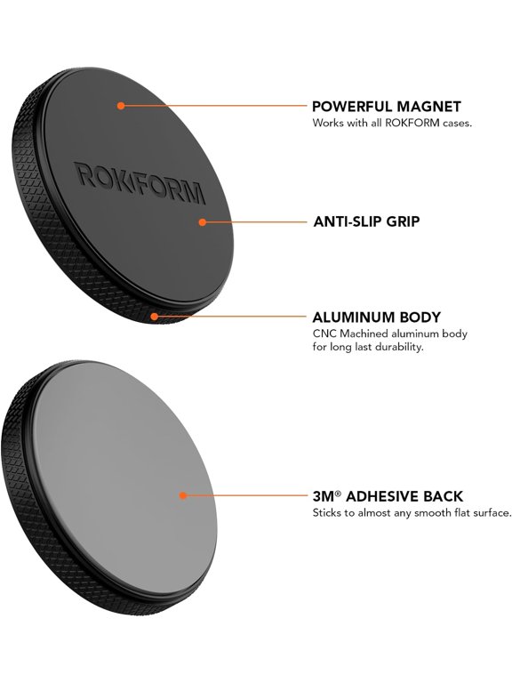 -- Low Pro Magnetic Phone Mount, 1-Inch Phone Magnet for Car, 3M VHB Adhesive Holder Mounts to Almost Any Flat Surface, Compatible with All Cases (Black)