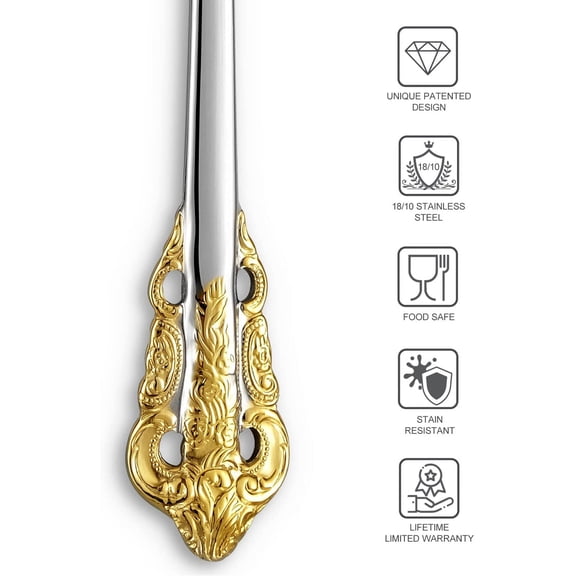 UYGDUY-Luxury 6.3" Food Fork/Seafood Forks 18/10 Stainless Steel, Set of 6, Fruit Picks/Cocktail Forks/Charcuterie Accessories/Cocktail Picks for Appetizer, Cocktail, Pastry, Dessert (Gold Accent)