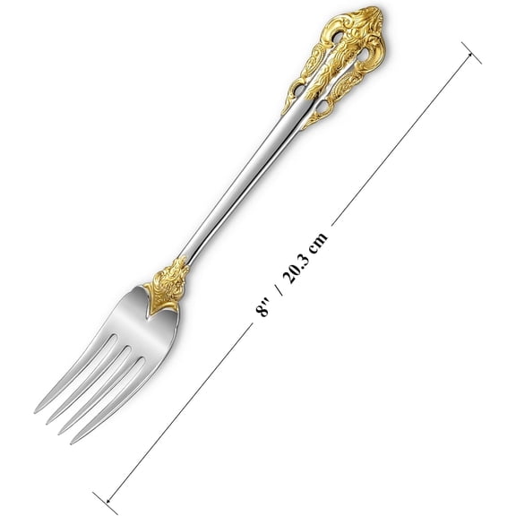 UYGDUY-Luxury Dinner Fork, Set of 4, 18/10 Stainless Steel, 8 Inches, Dishwasher Safe, Mirror Polished, Silverware Fork Set (Gold Accent)