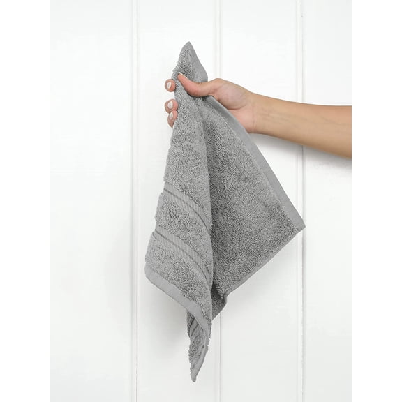 UYGDUY-Luxury Washcloths for Bathroom, 600 GSM 100% Cotton 4 Piece Turkish Wash Cloth Set, 13x13 in Soft Rags for Body and Face, Light Grey Washcloths