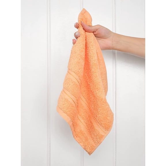 UYGDUY-Luxury Washcloths for Bathroom, 600 GSM 100% Cotton 4 Piece Turkish Wash Cloth Set, 13x13 in Soft Rags for Body and Face, Peach Washcloths