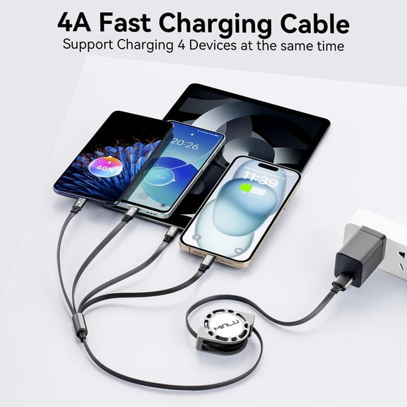 UYGDUY-MINLU Multi Charging Cable 4A, 2Pack 4Ft Retractable Multi Fast Charger Cable, Multiple Charging Cord, 4 in 1 Multi USB Cable with Type C/Micro USB Ports for Cell Phones/IP/Galaxy/PS/Tablets/i