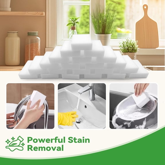 UYGDUY-Magic Eraser Sponge, Water-Activated Cleaning Pads Sponge Mop, Multi-Purpose Melamine Foam Cleaner in Bulk for Kitchen, Bathroom, Walls, Shoes & Car, Non-Scratch & Reusable (50)