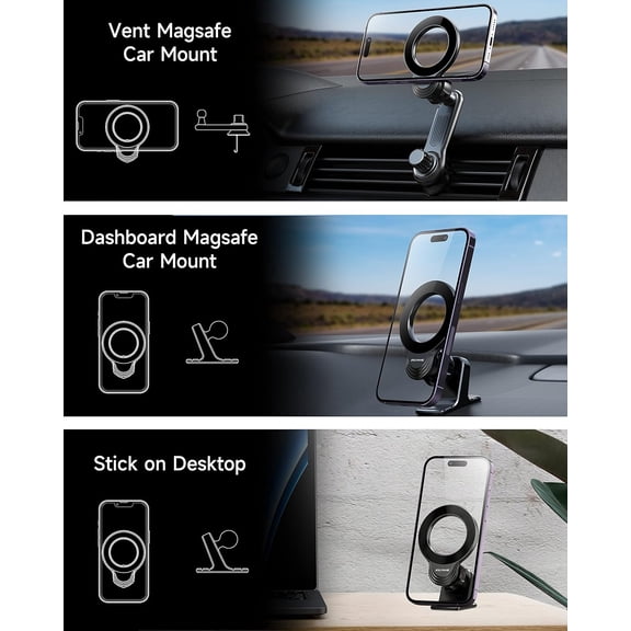 UYGDUY-Magnetic Car Phone Mount for iPhone 15/14/13/12 Pro Max Mini & MagSafe Cases - 360 Degrees Rotation, One-hand Operation, Super Strong Magnet Force