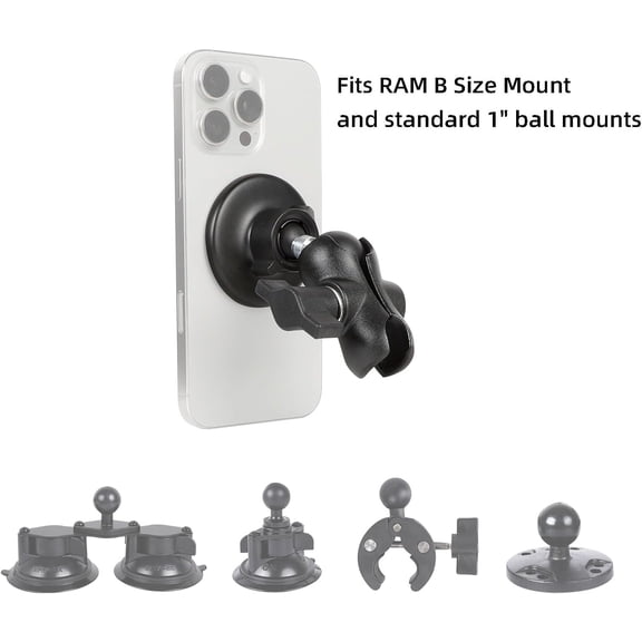 UYGDUY-Magnetic Cell Phone Holder Base with 2.34" Double Socket arm for MagSafe iPhone 17 16 15 14 13 Series,Compatible with RAM B Size Ball Mounts