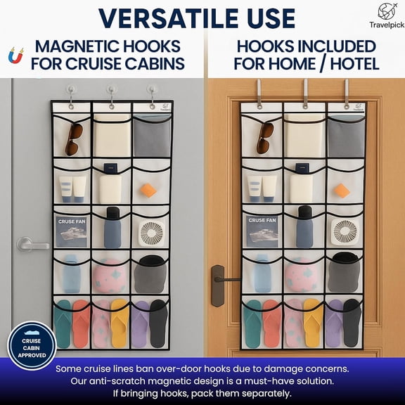 UYGDUY-Magnetic Cruise Cabin Organizer 2026-15 Pocket Over the Door Hanging Shoe Organizer & Stateroom Storage, 40 LB Magnetic Hooks for Cruise Ship Cabin Essentials & Must Haves