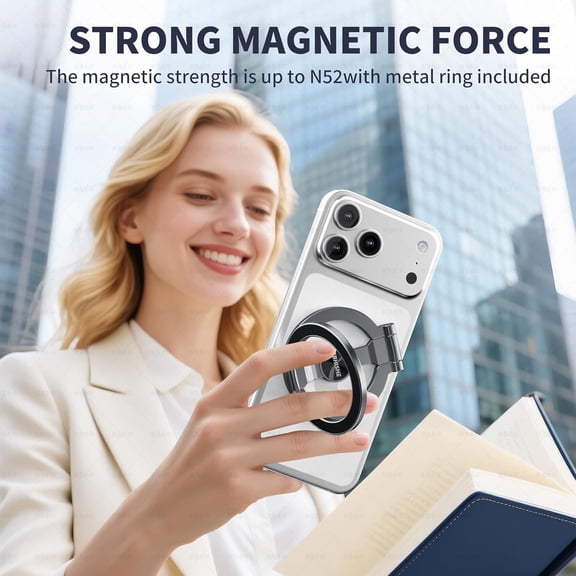 UYGDUY-Magnetic Phone Ring for MagSafe Grip [Phone Holder] [Dual-Sided Magnetic] [Magnet Phone Stand Grip Compatible with Car Mounts] Mag Safe Accessory for iPhone 17/16/15/14/13 Pro Max Plus, Grey