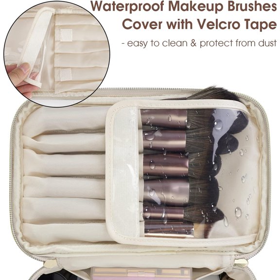 UYGDUY-Makeup Bag, Travel Make Up Organizer Cosmetic Brush Bags Case for Women in Vegan Leather, Milky White, Patent Pending