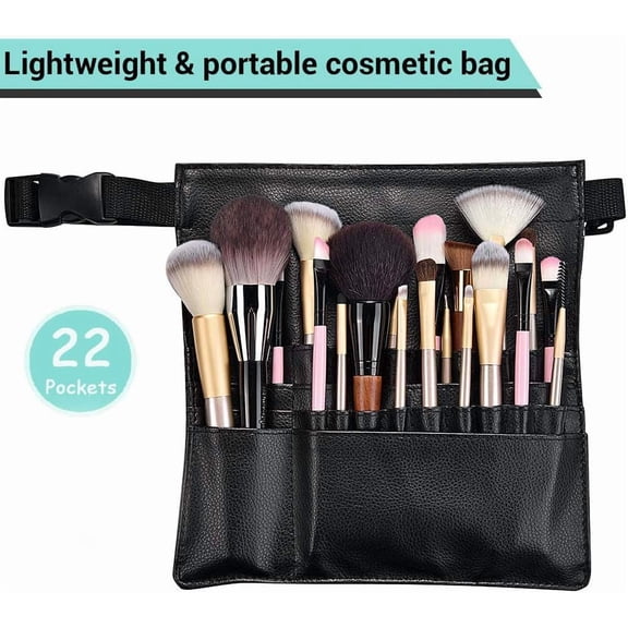 UYGDUY-Makeup Brush Bag 22 Pockets Professional Cosmetic Holder Organizer Apron with Artist Belt Strap for Women (Brush Not Included)