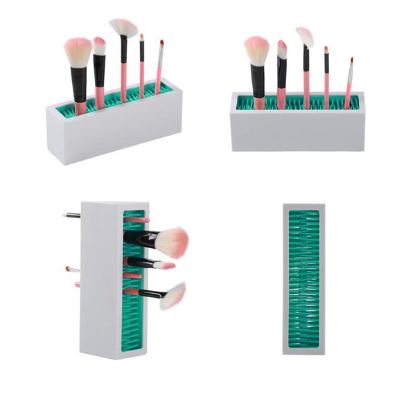 UYGDUY-Makeup Brushes Holder Organizer, Silicone Vanity Air Drying Rack Display Storage for Brush, Eyeliners and More, Practical Cosmetic Tools Container (Pink-White)