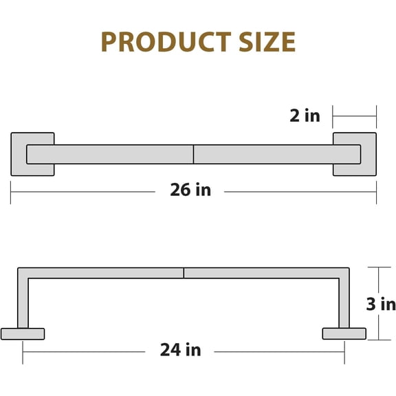 UYGDUY-Matte Black Towel Bar 24 Inch, Square Base Thicken Towel Rack for Bathroom Wall, SUS304 Stainless Steel Towel Rod, Modern Home Decor (Total Length 26-Inch)