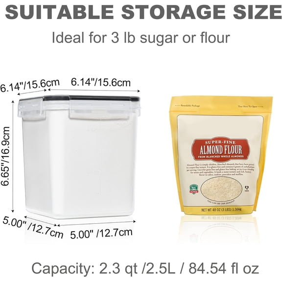 UYGDUY-Medium Food Storage Containers with Lids Airtight 2.5L /84.5Oz, for Flour, Sugar, Baking Supply, 3PCS BPA Free Plastic Canisters for Kitchen Pantry Organization