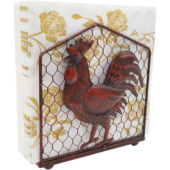 UYGDUY-Metal Rooster Design Tabletop Napkin Holder/Freestanding Tissue Dispenser,Rustic Red