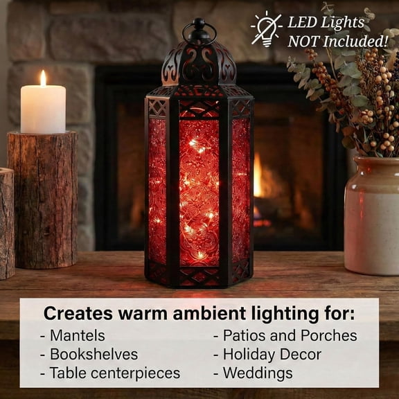 UYGDUY-Mid Size Table/hanging Red Hexagon Moroccan Candle Lantern Holders