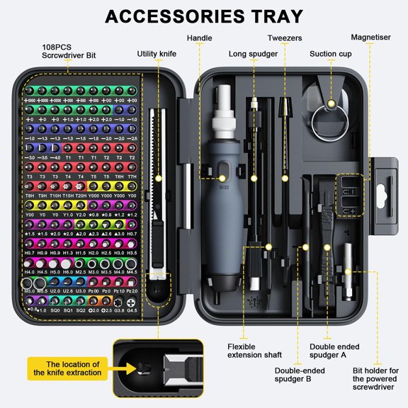 UYGDUY-Mini Precision Screwdriver Set with Color-coded Identification, 132 in 1 Micro Magnetic Repair Tool Kits with Storage Box, 108 Bits,Small Manual Screw Driver Toolkits for iPhone/Mac/iPad/Table