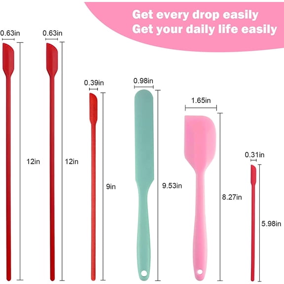 UYGDUY-Mini Silicone Spatula Set 6 PCS Food Grade Small Jar Spatula with Long Handle Makeup Spatula Tool Heat Resistant Kitchen Utensils for Baking Cooking Mixing Tiny Scraper