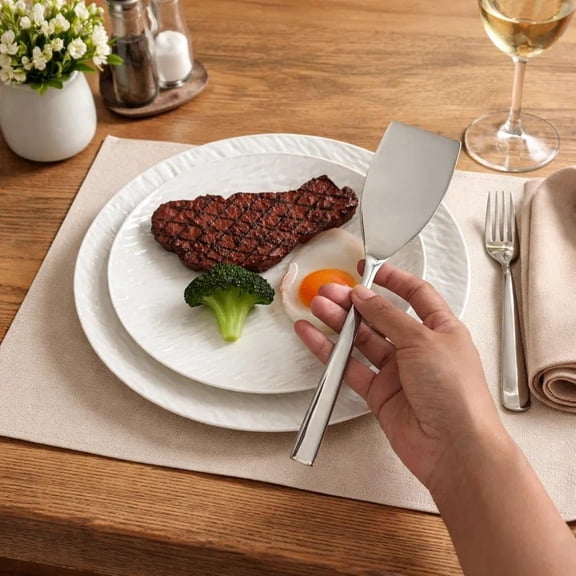 UYGDUY-Mini Spatula 9.3-Inch Small Stainless Steel Solid Turner, Thin Edge Metal Spatula for Cookies, Brownies, Eggs, Cast Iron Use