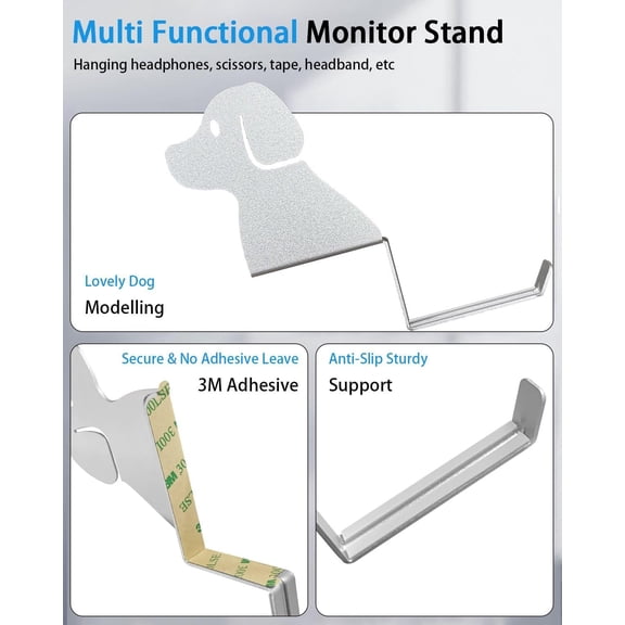 UYGDUY-Monitor Stand, Puppy Tail Hook for Headphone, Saves Desk Space and Protects Headphones, Organizer Decorative Hanger for Hanging Keys Cables and More (Silvery)