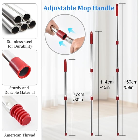 UYGDUY-Mop Handle for Ocedar, Spin Mop Handle Replacement for O Cedar, 4 Section 30" to 58" Mop Handles for Ocedar Spin Mop, Include Mop Stick, Upgrade Mop Scrubber Head and Mop Base for Cedar Mop