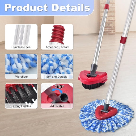 UYGDUY-Mop Head Replacement, Base, Mop Handle for Ocedar RinseClean 2-Tank System, 2 Microfiber Mop Refills, Extendable Length 30-59" Mop Handle, Base and Scrubber for All Hard-surfaced Floor