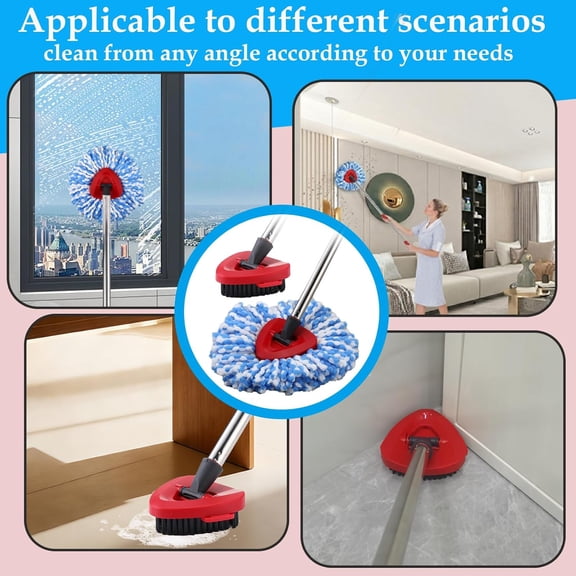 UYGDUY-Mop Heads Replacement Handle for Ocedar RinseClean 2-Tank System, 2 Microfiber Mop Refills, 1 Mop Handle (30-58in Adjustable 4-Section Pole), 2 Scrub Brush, 1 Spin Base for O Cedar RinseClean
