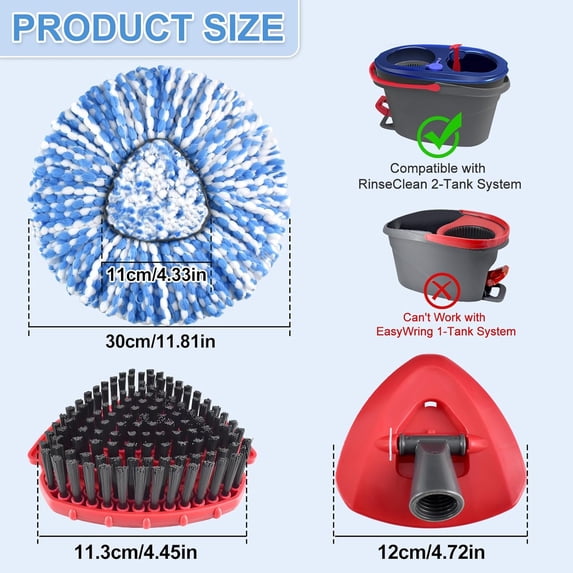 UYGDUY-Mop Heads Replacements for O Cedar,Mop Replace Head for Ocedar Rinseclean 2 Tank,Microfiber Mop Refills,Include 3 Spin Mop Replacement Head 1 Scrub Brush 1 Mop Base Machine Washable & Easy to