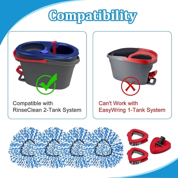 UYGDUY-Mop Heads Replacements for O-Cedar RinseClean 2-Tank Spin Mop, Mop Replace Head for O Cedar, Mop Heads Include 4 Pack Mop Refills, 2 Scrubber Mop Heads, 1 Mop Base, Reusable, Easy to Replace
