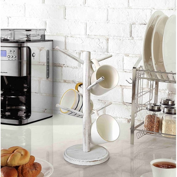 UYGDUY-Mug Holder Tree,Coffee Cup Holder with 6 Hooks, Wood Mug Rack for Counter,Coffee Bar Accessories and Orgnizer Station