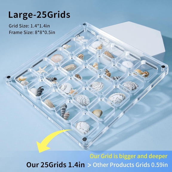 UYGDUY-Multi-Style Clear Acrylic Magnetic Seashell Display Case, Shadow Box for Tiny Treasure Hunting, Holder Display Grid Cabinet
