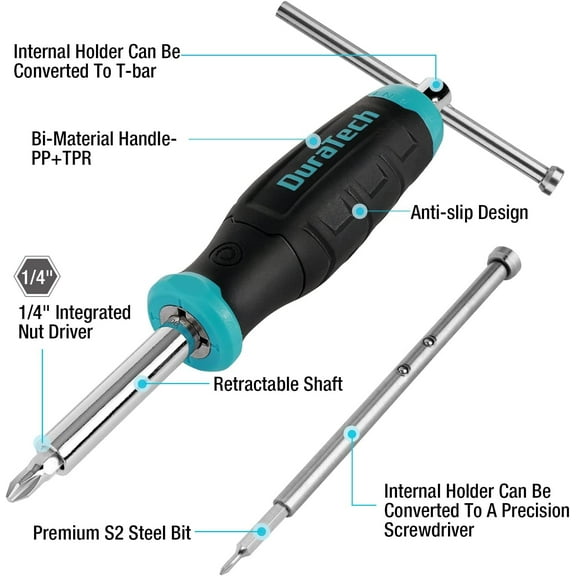 UYGDUY-Multi-bit Screwdriver Set, 18-in-1 Screwdriver with T-bar and Precision Screwdriver Stored in Shaft, Phillips/Slotted/Torx/Square, Professional All in One Tool Kit for Repairing