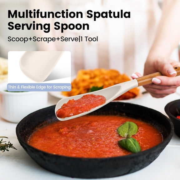 UYGDUY-Multifunctional Silicone Cooking Spoon, Large Spatula Spoon for Cooking, Non stick Flat Serving Spoon, Heat Resistant Kitchen Cucharras for Mixing, Stiring, Scooping, Scraping, Basting