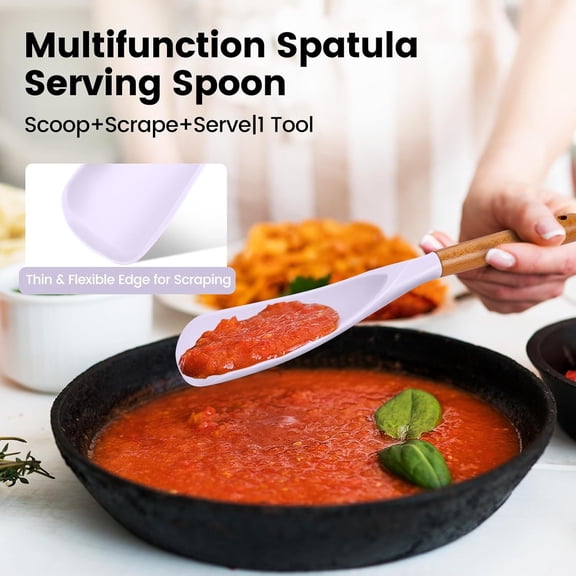 UYGDUY-Multifunctional Silicone Cooking Spoon, Large Spatula Spoon for Cooking, Non stick Flat Serving Spoon, Heat Resistant Kitchen Cucharras for Mixing, Stiring, Scooping, Scraping, Basting