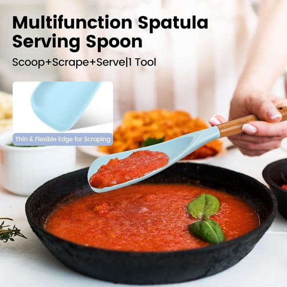 UYGDUY-Multifunctional Silicone Cooking Spoon, Large Spatula Spoon for Cooking, Non stick Flat Serving Spoons, Heat Resistant Kitchen Cucharras for Mixing, Stiring, Scooping, Scraping, Basting
