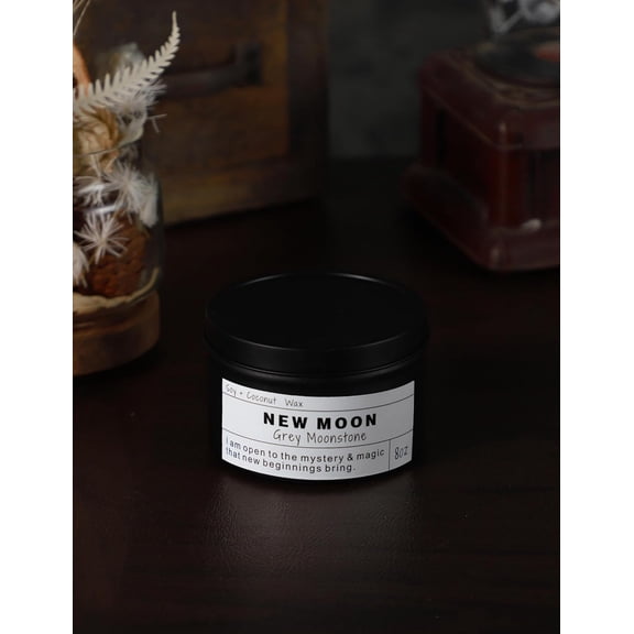 UYGDUY-NEW Moon Handmade Candle, New Beginnings, Ritual Energy Gift, Intention De-Stress Good Fortune, Success Protection, Meditation, Moonstone, Soy Wax (8oz)