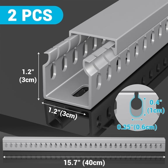 UYGDUY-Open Slot Wire Duct Kit, 31.4"(2 x 15.7) Server Rack Cable Management, Cable Management Raceway for Hide Network HDMI VGA Cable, Wiring Raceway Cable Duct, Desk Wire Channel, 2 Pack, Grey