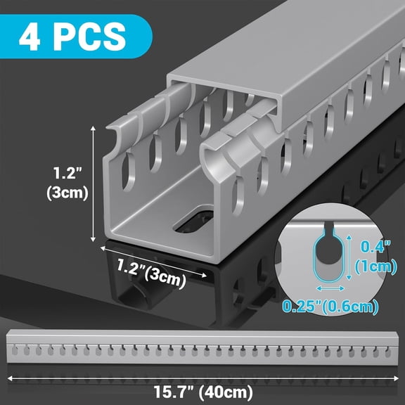 UYGDUY-Open Slot Wire Duct Kit, 62.8"(4 x 15.7) Server Rack Cable Management, Cable Management Raceway for Hide Network HDMI VGA Cable, Wiring Raceway Cable Duct, Desk Wire Channel, 4 Pack, Grey