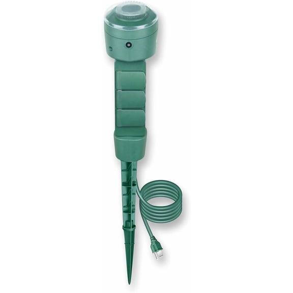 UYGDUY-Outdoor Power Stake, 3 Grounded Outlets with 180 Rotating Function and Safety Cover and Photocell Timer 2/4/6/8 Hour Countdown, Dusk to Dawn, 6FT Cord, UL Listed, Green