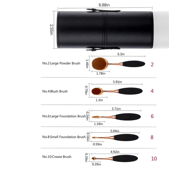 UYGDUY-Oval Foundation Brush 5 Pcs Toothbrush Makeup brushes Fast Flawless Application Liquid Cream Powder Foundation With Makeup Brush Case