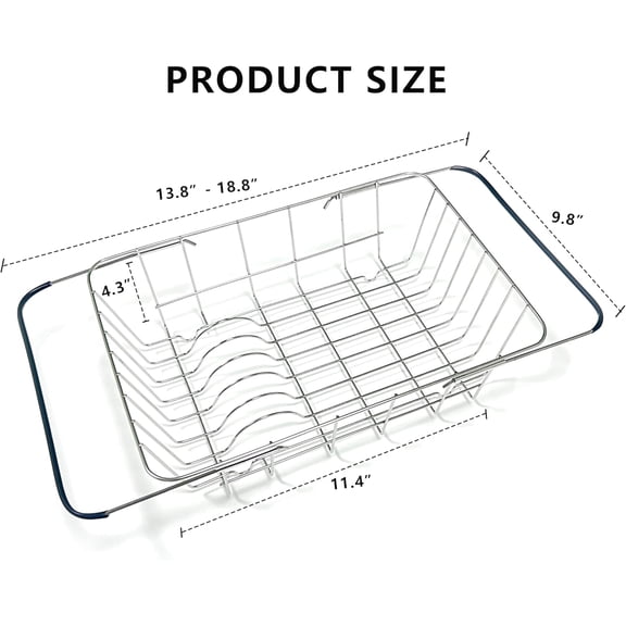 UYGDUY-Over The Sink Dish Drainer Drying Rack - Expandable Stainless Steel in Sink Dish Drying Rack, High-Capacity, Rustproof, Easy Install, with Utensil Holder - Dish Racks for Kitchen Counter