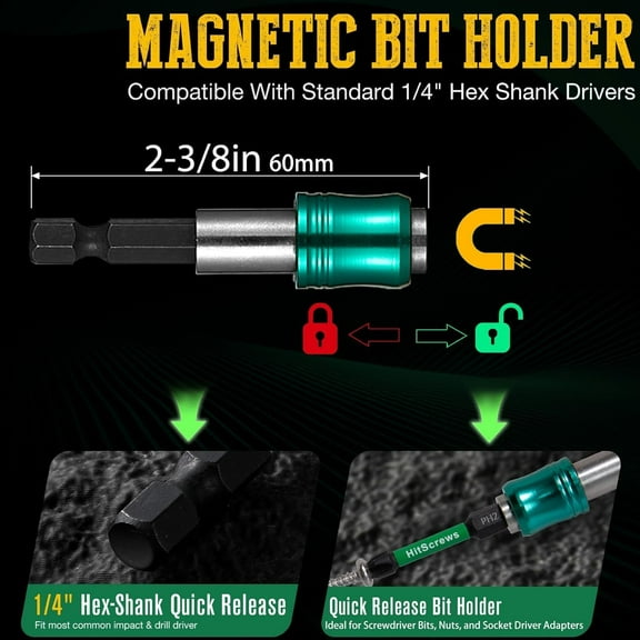 UYGDUY-PH2 Long Phillips Screwdriver Bit Set  12 Pack Mixed Length Phillips Impact Driver Bits with High Magnetic Bit Holder, S2 Steel, 1"/2"/4"/6" Magnetic Driver Bits