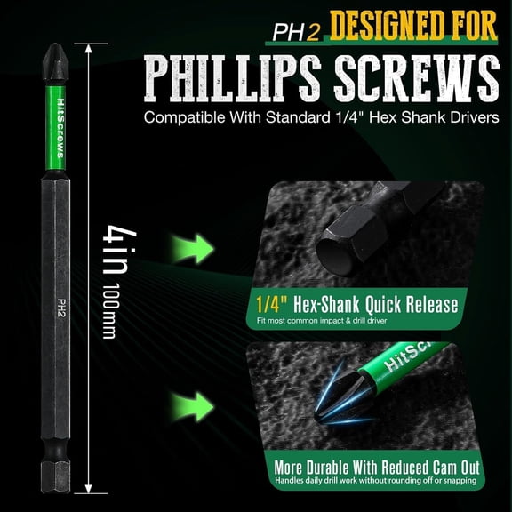 UYGDUY-PH2 Phillips Bits #2  10 Pack 4" Extra Long Impact Driver Bits,S2 Steel Magnetic Screwdriver Bits for Power Tools and Screw Guns